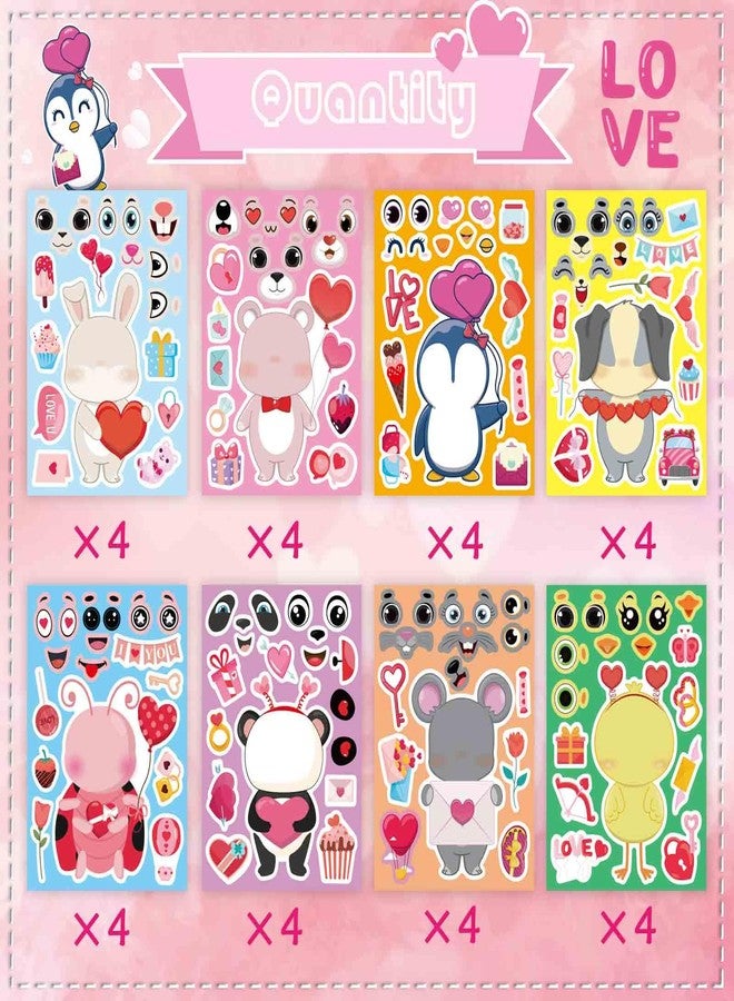DUJAA 32 Sheets Valentine Stickers for Kids, Valentines Crafts Heart Love Sticker Make a Face Stickers, Make Your Own Animal Stickers Valentines Gifts for Kids Classroom Valentine Goodie Bags Party Favors - Image 2